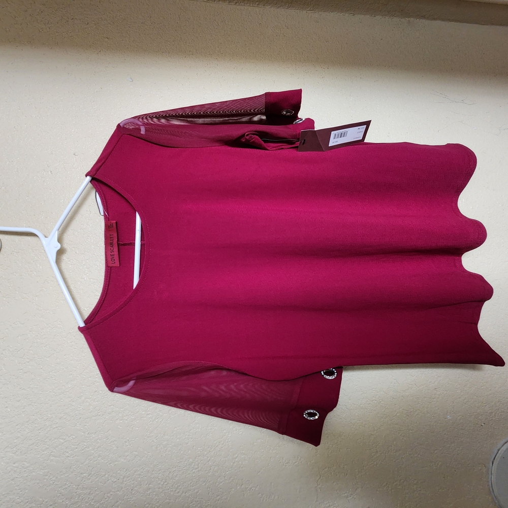 Scarlett Red/Burgundy Pleated Blouse with Rounded Neckline